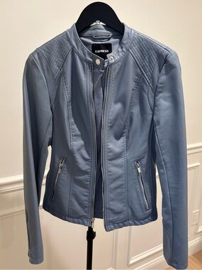 EXPRESS Women's Blue Faux Leather Jacket SIZE S